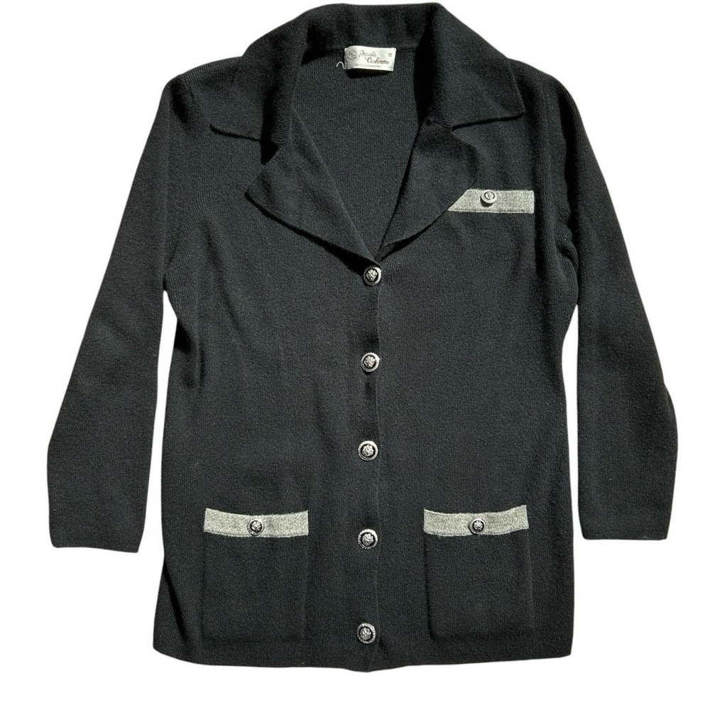 Vintage Pearls & Cashmere Cardigan Large Heritage Preppy Old Money Classic Black